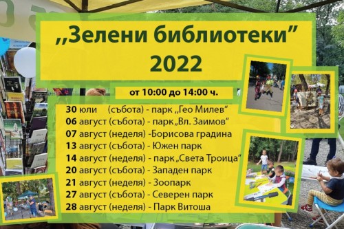 Зелени библиотеки в парковете на София (30.07. – 28.08.2022)